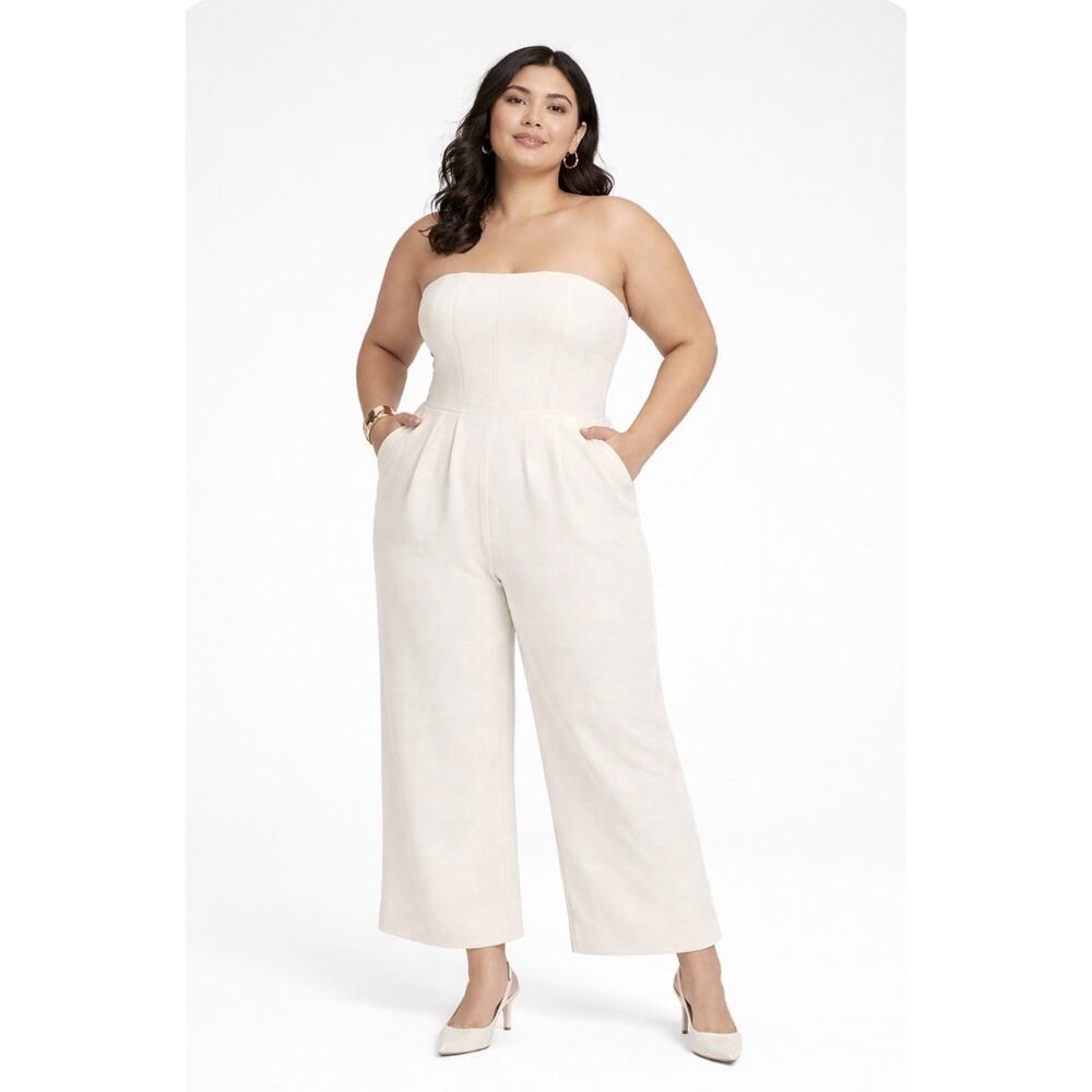 A New Day Strapless Cream Jumpsuit Plus Size 3X Wide Leg Silhouette Boho Coastal